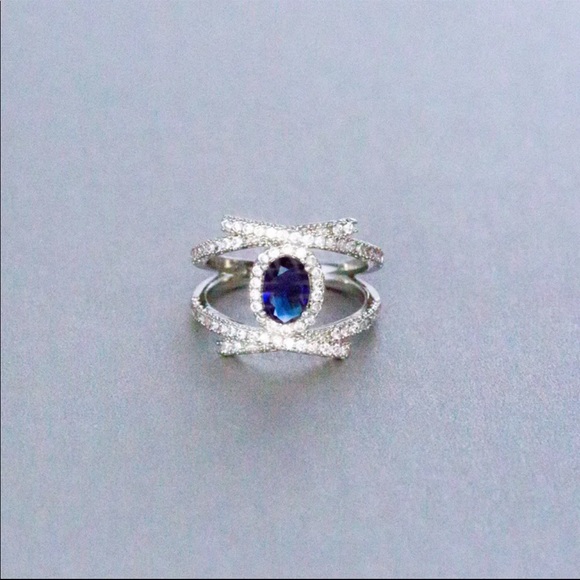New 925 Silver Women’s Diamond Sapphire Ring - Picture 2 of 6